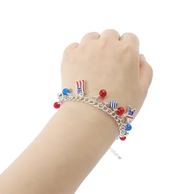 USA Flag Charm Bracelet Patriotic Style Star Beads American Flag Pendant Bangles DIY Bracelet for