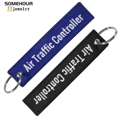 SOMEHOUR Air Traffic Controller Keychain Boths Sides Embroidery Key Holder Ring Jewelry Accessory