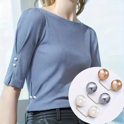 4pcs Mixed Color Pearl Brooch Pins Set , Alloy Cardigan Clip Pin, Anti-Light Exposure Safety Pin,