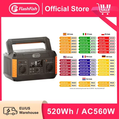 FF Flashfish Power Station 560W 230V 110V Solar Generator 520Wh 140400mAh Lithium Batteries Battery