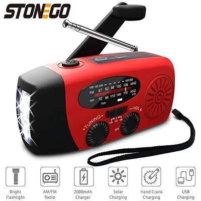 STONEGO Mergency Radio Solar Power Hand Crank Radio FM AM WB NOAA Weather Radio with LED Flashlight