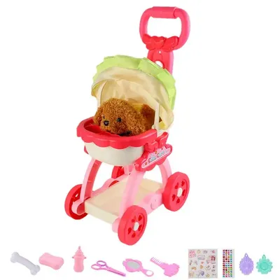 Play Cart Set For Toddler Recording Induction Sound Songs Plush Dog Carrier Educational & Pretend