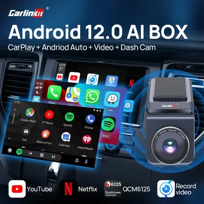 CarlinKit CarPlay AI Box QCM6125 Android 12 Dash Cam Wireless CarPlay Android Auto 5Ghz WiFi GPS