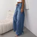 2024 Loose Women's Wide Leg Jeans Commute Minimalist Solid Color Tassel Denim Pants Slim-Fitting