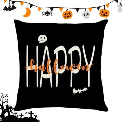 Ghost Pillow Covers Throw Pillow Covers 18x18in Halloween Pumpkin Ghost Pillow Cases Linen Happy