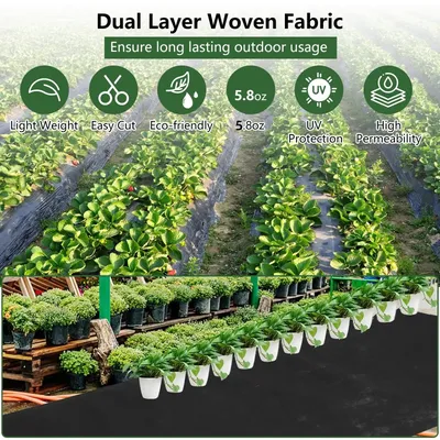 Geotextile base cloth Weed Barrier Fabric 4FT*300FT 5.8OZ Woven Weed Control Fabric Non-Slip Heavy