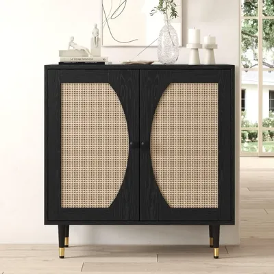 Sideboard Cabinet, Rattan Sideboard with Natural Rattan Doors, Accent Buffet Cabinet with Adjustable