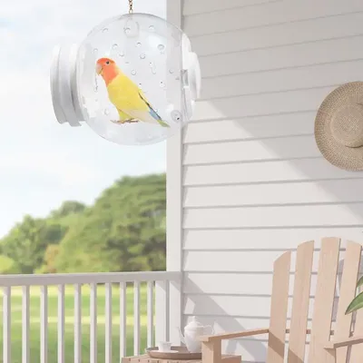 Round Bird Travel Cage Acrylic Bird Feeder Hang Birdcage Classic Bird Carrier Clear View Crystal