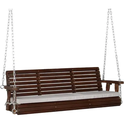 VINGLI Heavy Duty 880 LBS Patio Wooden Porch Swing Outdoor with Extra Cushion, Farmhouse Hanging