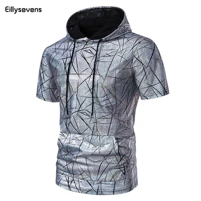 Mens Bodybuilding Hoodies Gyms Hooded Short Sleeve Fitness Clothing Muscle Shirt Cotton Slim Solid