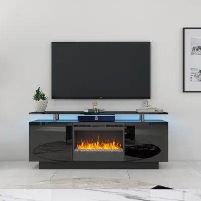 160cm High Gloss Tv Cabinet Unit With Fireplace Have Heat And Flame Color Changes Decorative