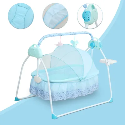 0-18 months Electric Kid Baby Crib Cradle Infant Rocker Auto-Swing Sleeper Bed Cot Bluetooth Blue