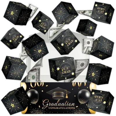 16Pcs Grad Surprise Exploding Money Gift Box Black Glod Bouncing Box Graduation Cash Pop-Up Box