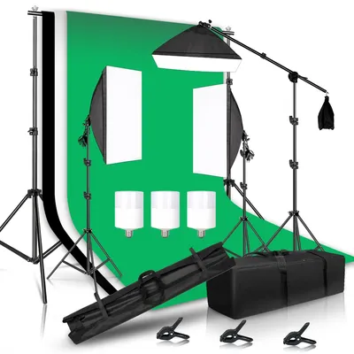 Background Photography Lighting Kit Including 2x2M Photo Muslin Backdrops & Softbox & Light Stand