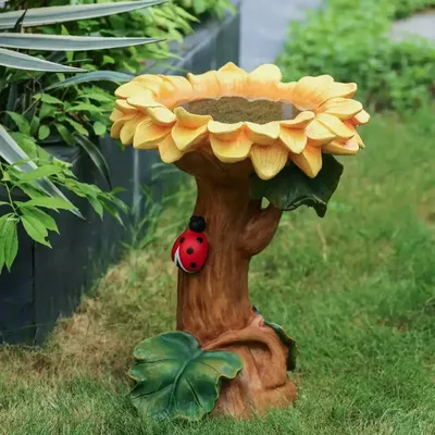 Resin Sunflower Bird Bath Colorful Sunflower Bird Water Feeder Weatherproof Decorative Garden