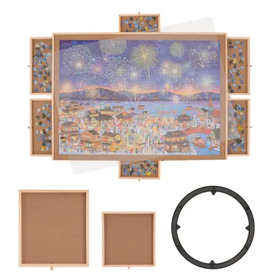 VEVOR 2000 Piece Rotating Puzzle Board Wooden Jigsaw Puzzle Table with 6 Drawers and Cover for