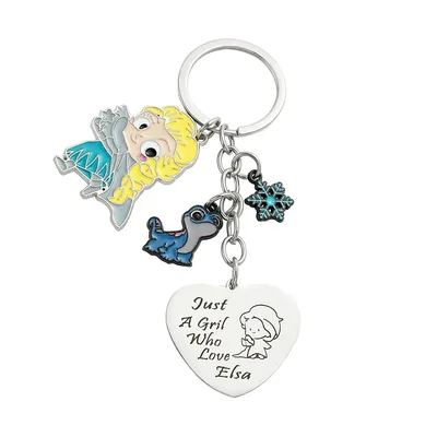 Kawaii Elsa Princess Model Keychain Disney Movie Frozen Elsa Pendant Keyrings Love Letters Key Chain