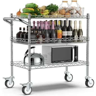 Heavy Duty 3 Tier Rolling Utility Cart,NSF Certified 990Lbs Capacity Rolling Carts with