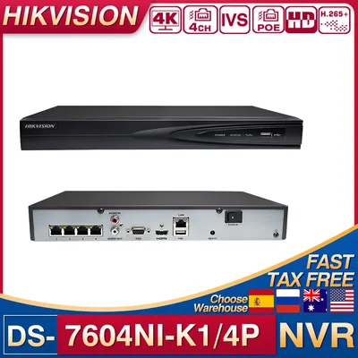 Original Hikvison 4K 1U 4 PoE 4MP NVR DS-7604NI-K1/4P Acusense PoE for IP Camera CCTV System