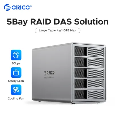 ORICO 5 Bay DAS Solution 7 RAID Modes 3.5" USB3.0 5Gbps HDD Case Station 150W Power With Cooling Fan