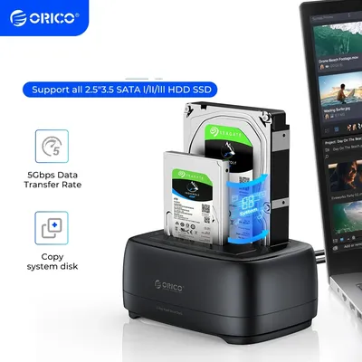 ORICO Offline Clone Hard Drive Docking Station USB3.0 & Type-C 5Gbps Dual-bay Hard Disk Enclosure