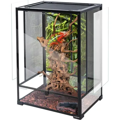 Reptile Tall Glass Terrarium Habitat Double Hinge Door with Screen Ventilation