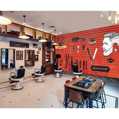 3D Red Hair Salon Design Barber Shop Wall Paper Print Decal Deco Wall Mural Self-Adhesive Wallpaper