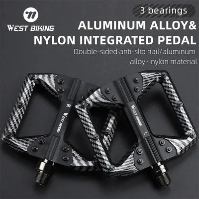 WEST BIKING MTB Aluminum Alloy Nylon Integrated Pedals 3 Bearing Ultralight Flat Pedals Carbon Fiber