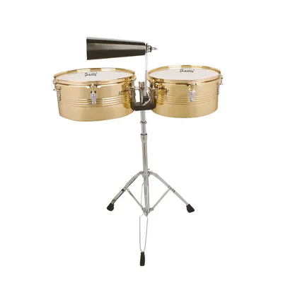 Glarry 13" & 14" Timbales Drum Set with Stand and Cowbell Golden