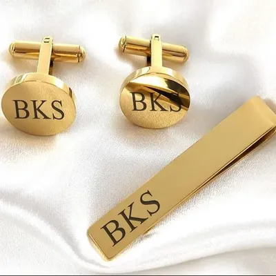 Engraved Initial Letters Cufflinks Tie Clips Set Customized Name Logo Men Wedding Jewelry