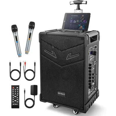 GTSK10-3 3-Way Portable PA System with wireless microphones,10'' subwoofer Bluetooth Karaoke