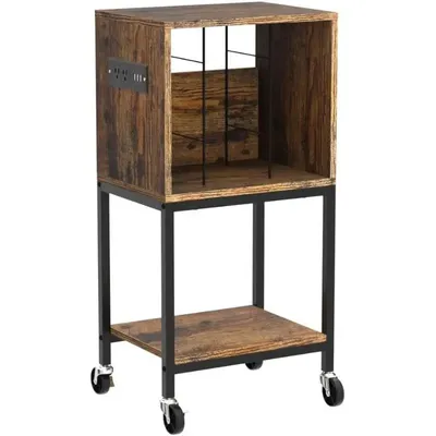 Three layer tape recorder stand with charging station, vinyl turntable stand end with USB port and