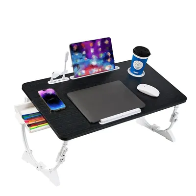 Adjustable Laptop Bed Desk with 4 USB Ports, Storage Drawer, Cup Holder, X-Large Foldable Bed Laptop