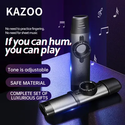 Kazoos with 5 extra Membranes, Metal Kazoo with Adjustable Tone for Guitar, Ukulele, Violin, Piano,