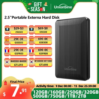 UnionSine HDD 2.5" Portable External Hard Drive 250gb/320gb/500gb/1tb USB3.0 Storage Compatible for