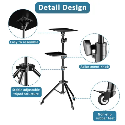 145cm Projector Tripod Stand Laptop Tripod Adjustable Height 23 to 63" Standing Desk Outdoor