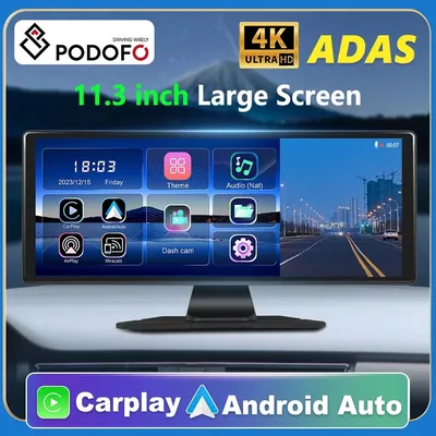 Podofo 11.3" Car Mirror Carplay Smart Player Suppport Rear Camera Android Auto/CarPlay With 4K