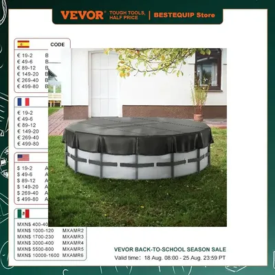 VEVOR 15/18ft Round Pool Cover Solar Covers for Above Ground Pools Safety Pool Cover with Drawstring