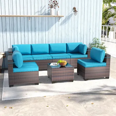 Patio Furniture Sets Outdoor Conversation Sofa Set, All-Weather High Back PE Rattan Wicker Sectional