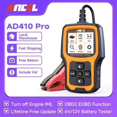 ANCEL AD410 PRO OBD2 Scanner 6V 12V Car Battery Tester 2 in1 Car Diagnostic Scanner Battery Load