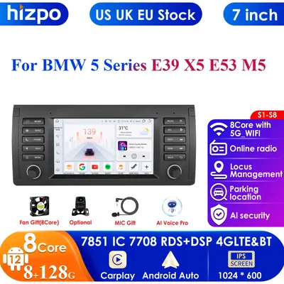 EU Stock Wireless Carplay AutoRadio 2Din Android 13 for BMW X5 11 E53 E39 M5 1996-2003 Multimedia