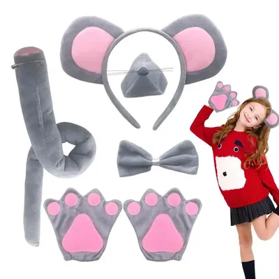 Mouse Costume Mouse Costume Accessories Set Mouse Ears Headband Tail Nose And Bow Tie 3D Animal