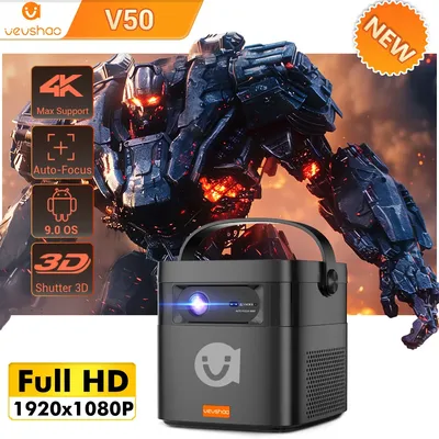 VEVSHAO V50 Portable Projector 4K 3D WiFi Full HD1080P Built-in 2 x 10W Speakers Home Theater Projectors With15000mAh Battery