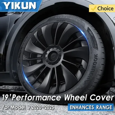 YIKUN 4PCS 19 Inch Hubcap for Tesla Model Y Performance Replacement Wheel Cap Wheel Full Rim Cover
