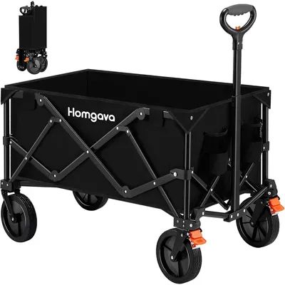 Collapsible Folding Wagon Cart with Brakes,Heavy Duty Garden Cart with All Terrain Wheels,Portable