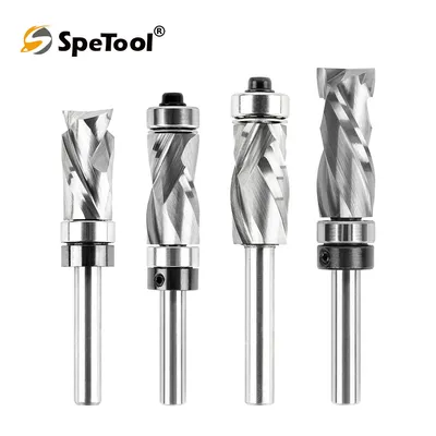 SpeTool 1pc Bearing Compression Spiral Flush Trim Router Bit, Solid Carbide Template Router Bit fo