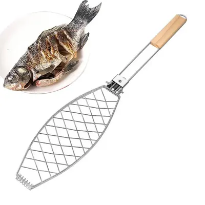 BBQ Fish Grill Basket Foldable Large Grilling Rack For Fish Space-Saving Fish Grilling Basket