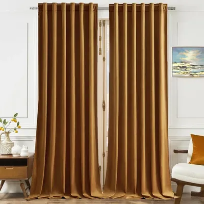 Velvet Curtains 120 inches Long, Gold Blackout Velvet Curtains, Extra Long Home Decor Back Tab