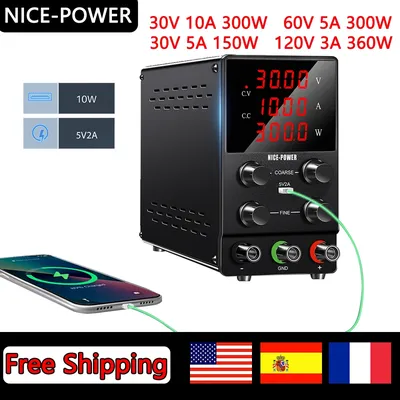 NICE-POWER 30V 5A 10A 60V DC Power Supply Adjustable Switching Regulated High Precision 4-Digits LED