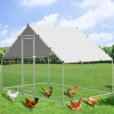 Large Metal Chicken Coop Walk-in Poultry Cage Hen Duck Run House with Waterproof & Anti-UV Cover